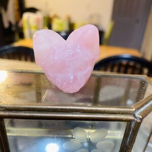 Rose quartz carved Cat with 3rd Eye  Pink crystal Figure
